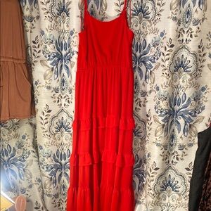 Flying Tomato Red Ruffled Tiered Maxi Dress